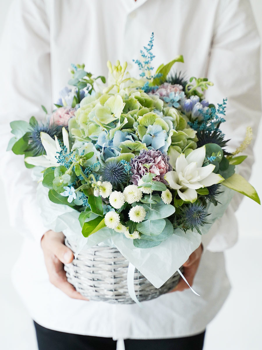 ナチュラルフラワーアレンジ(ブルー)❁﻿フラワーアレンジ・フラワーアレンジメント in-a208-4.jpg